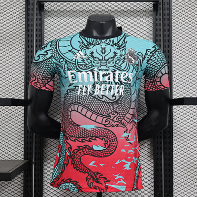 Camiseta de Fútbol Real Madrid – Dragón rojo y turquesa edición especial