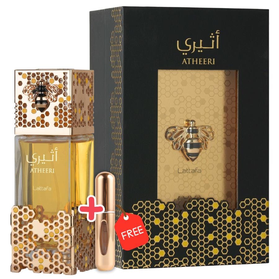 Atheeri 100ml – Lattafa Eau de Parfum para mujer + Atomizador recargable de regalo