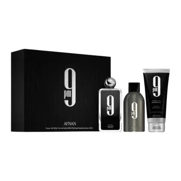 Pack regalo Afnan Perfumes 9PM Gift Set – Eau de Parfum 100ml + Shower Gel 150ml + Deodorant Spray 150ml para hombres